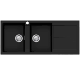OLIVERI SANTORINI MATTE BLACK DOUBLE BOWL SINK W/ DRAINER & OF LHB 1TH