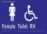 SIGNAGE FEMALE ACCESS TOILET RH STAINLESS STEEL 205X150 BRAILLE