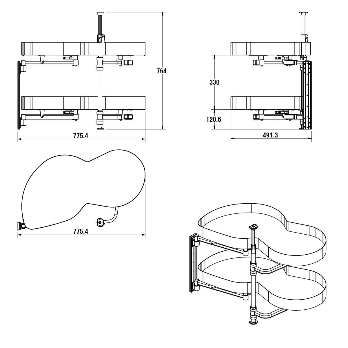 Modar Corner Swing Tray 900CW Left Opening White