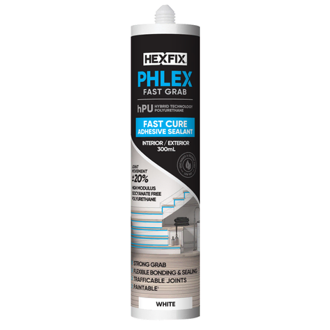 HEXFIX PHLEX FASTGRAB HYBRID POLYURETHANE ADHESIVE SEALANT 300ML WHITE