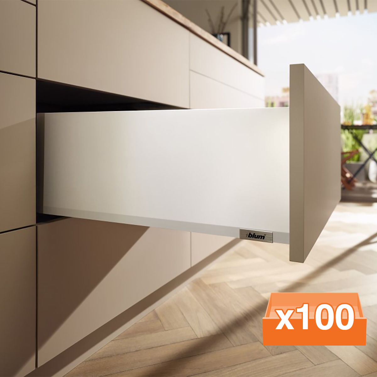 Blum MERIVOBOX Industrial Pack (100) E Height pure 550NL 40kg Silk White