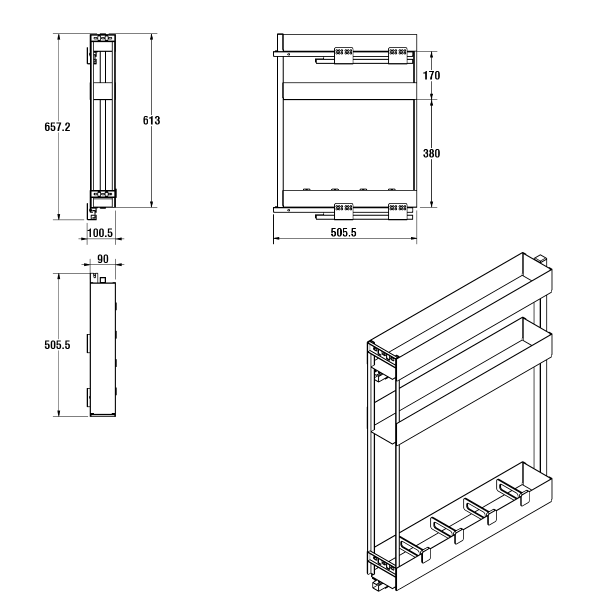 Modar Slim Pull Out 150CW 3 Tier White