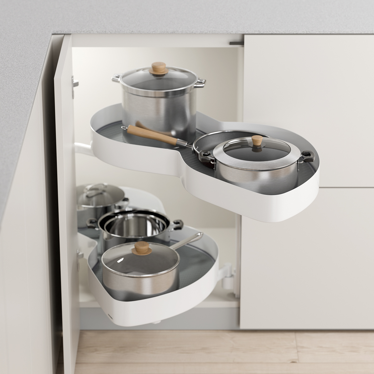 Modar Corner Swing Tray 800CW Left Opening White