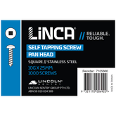 Self Tapping Screws Pan Head Square 4.8 x 25mm Stainless Steel - Box of 1,000
