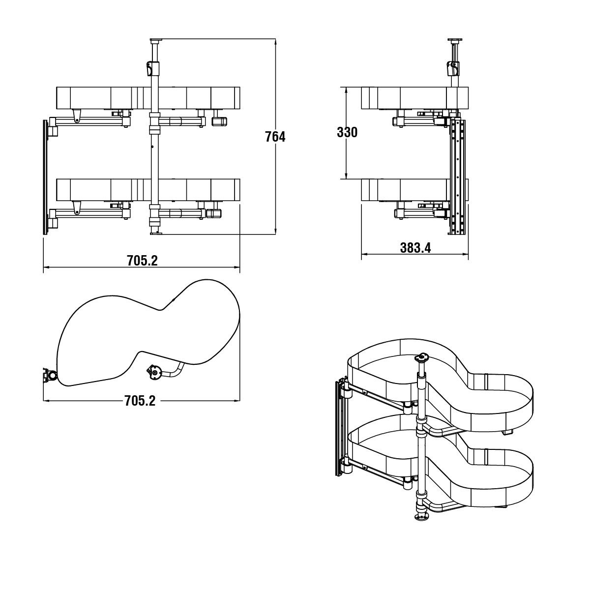 Modar Corner Swing Tray 800CW Left Opening White
