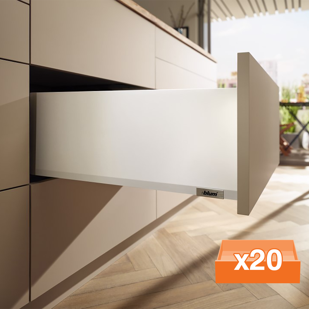 Blum MERIVOBOX Trade Pack (20) E Height pure 500NL 70kg Silk White