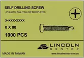 SCREW SELF DRILLING PHILLIPS PAN 6-20 X 12MM YELLOW ZINC 1000 PER BOX