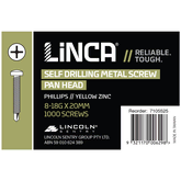 Self Drilling Screws Pan Head Phillips 4.1 x 20mm Yellow Zinc - Box of 1,000