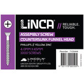 Assembly Screws Phillips 4mm x 45mm Yellow Zinc - Box of 1,000