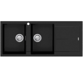 OLIVERI SANTORINI BLACK DOUBLE BOWL SINK W/ DRAINER & OF LHB 1TH