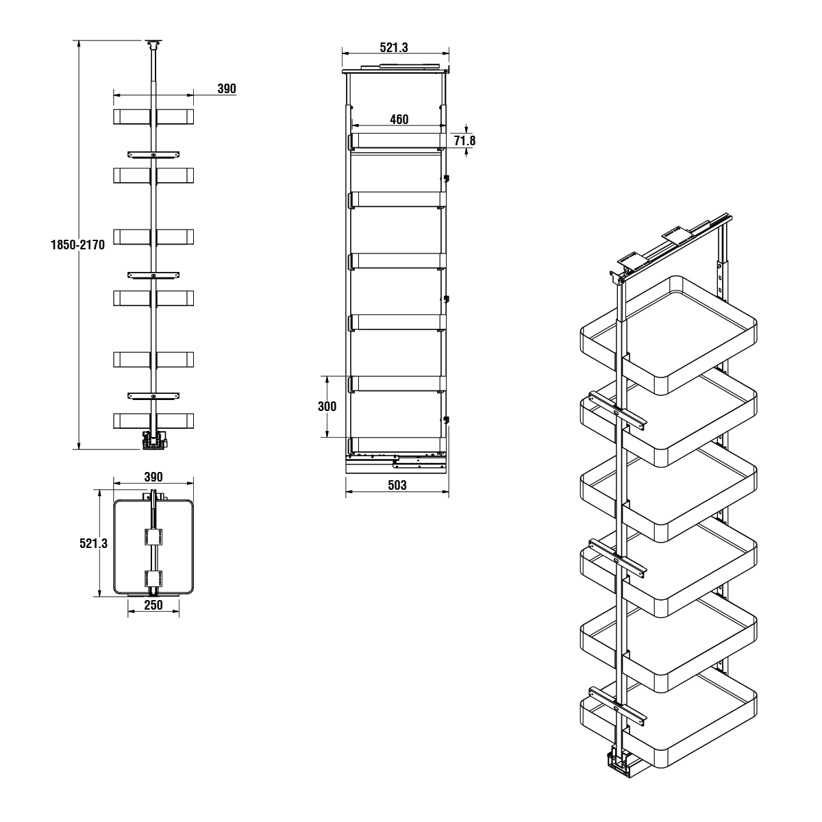 Modar Pull Out Pantry 450CW 1850-2170mm White