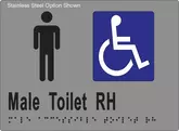 SIGNAGE MALE ACCESS TOILET RH STAINLESS STEEL 205X150 BRAILLE
