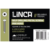 Self Drilling Screws Pan Head Square 4.9 x 12mm Yellow Zinc - Box of 1,000