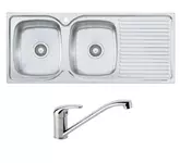 SINK & TAP FINISTA L/HAND BOWL & RAM TAP DOUBLE BOWL SLIM LEVER MIXER