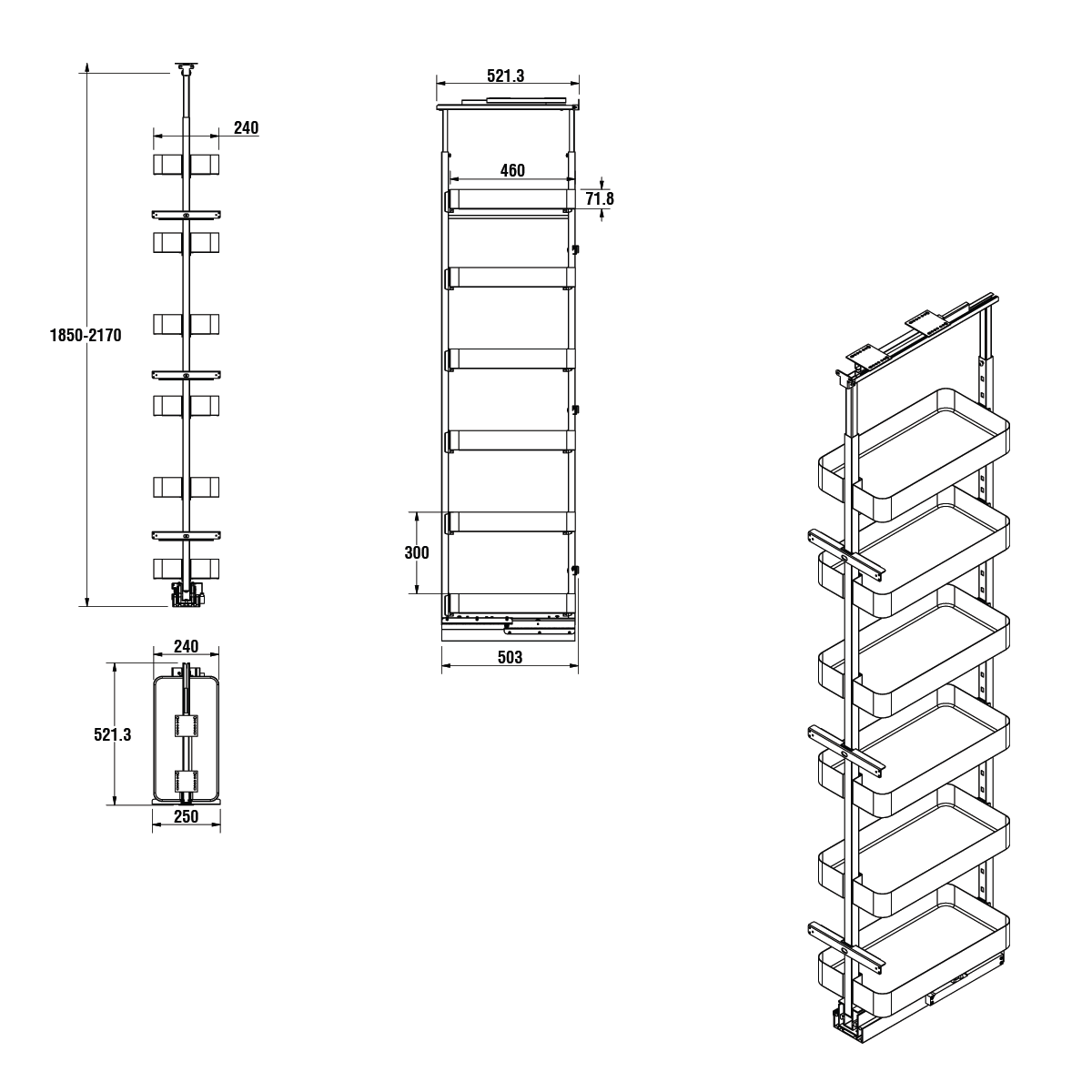 Modar Pull Out Pantry 300CW 1850-2170mm White