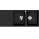OLIVERI SANTORINI BLACK DOUBLE BOWL SINK W/ DRAINER & OF RHB 1TH