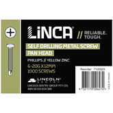 Self Drilling Screws Pan Head Phillips 4.9 x 12mm Yellow Zinc - Box of 1,000
