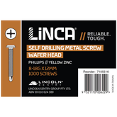 Self Drilling Screws Wafer Head Phillips 4.1 x 12mm Yellow Zinc - Box of 1,000