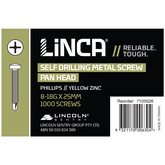 Self Drilling Screws Pan Head Phillips 4.1 x 25mm Yellow Zinc - Box of 1,000