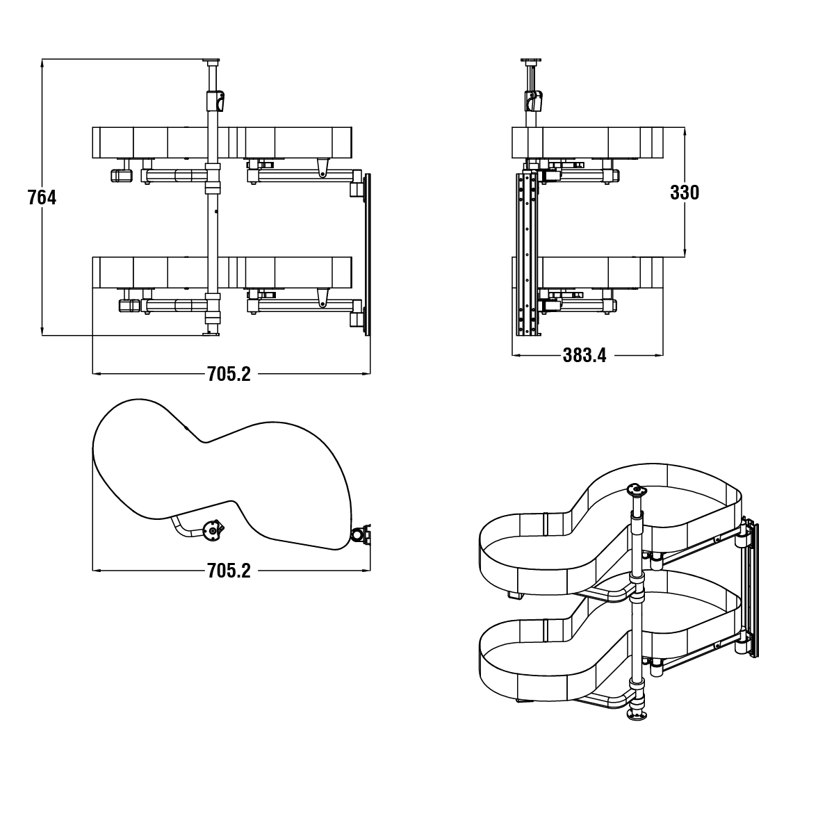 Modar Corner Swing Tray 800CW Right Opening White