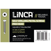 Self Drilling Screws Pan Head Square 4.1 x 12mm Yellow Zinc - Box of 1,000
