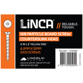 Particle Board Screws CSK NIB 4 in 1 4.2 x 51mm Yellow Zinc - Box of 1,000