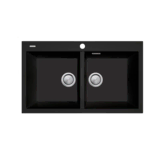 OLIVERI SANTORINI MATTE BLACK DOUBLE BOWL TOPMOUNT SINK & OF 1TH