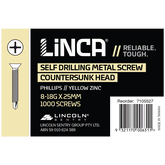 Self Drilling Screws CSK Phillips 4.1 x 25mm Yellow Zinc - Box of 1,000
