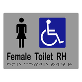 SIGNAGE FEMALE ACCESSIBLE TOILET BRAILLE RIGHT HAND STAINLESS STEEL