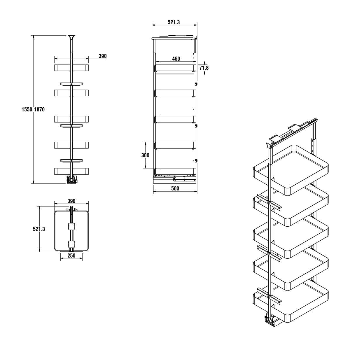 Modar Pull Out Pantry 450CW 1550-1870mm White