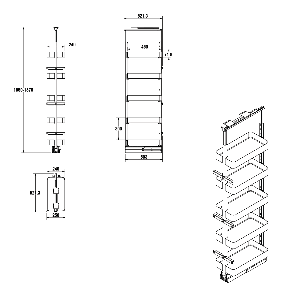 Modar Pull Out Pantry 300CW 1550-1870mm White