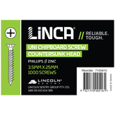 Chipboard Screws CSK UNI Phillips 3.5 x 25mm Zinc - Box of 1,000
