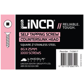 Self Tapping Screws CSK Square 4.2 x 25mm Stainless Steel - Box of 1,000