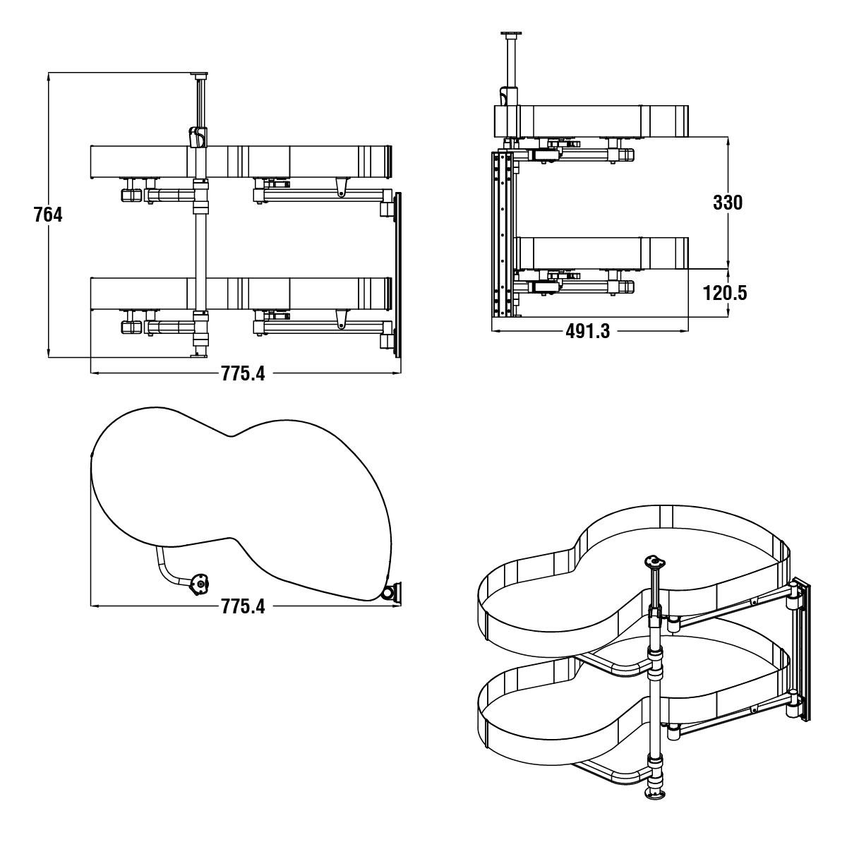 Modar Corner Swing Tray 900CW Right Opening White