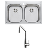 TRADITIONAL SINK & TAP D/BOWL U/MOUNT SINK PULLOUT SQ GOOSE NECK MIXER